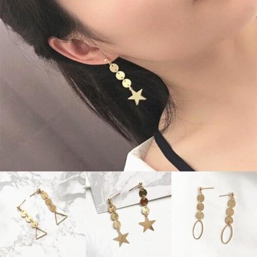 2020 Vintage Jewelry Exquisite Gold Color Star Triangle Round Earrings Geometric Wafer Long Earring for Women Brincos Party Gift