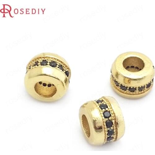 37830)6PCS 7MM 24K Gold Color Brass with Zircon Round Spacer Beads Bracelets Beads Jewelry Making Supplies Diy Accessories