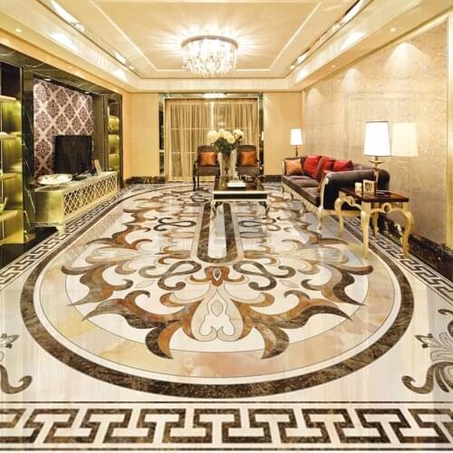 3D Floor Tiles Mural Wallpaper European Style Marble Pattrern Floor Sticker PVC Self-Adhesive Waterproof Living Room 3D Stickers