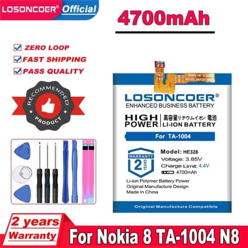 LOSONCOER 4400mAh HE328 Battery For Nokia 8 Nokia8 TA-1004 N8 H 328 Mobile Phone Battery