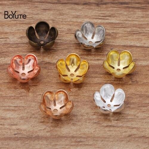 BoYuTe (200 Pieces/Lot) 13*5MM Metal Brass Stamping Flower Bead Caps Diy Hand Made Jewelry Materials Wholesale