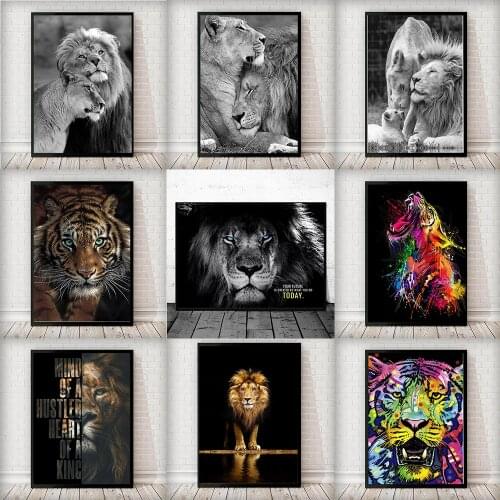 Black And White Animals Canvas Art Posters and Prints Lion Head Paintings on the Wall Nordic Art Animal Pictures Home Decoration