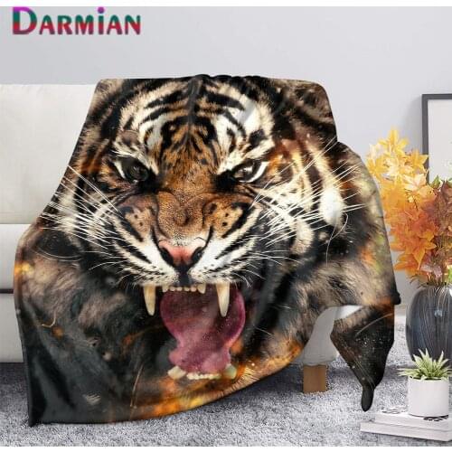 DARMIAN Cool 3D Tiger Animal Pattern Personalized Flannel Thin Quilts Home Textile Sofa Bedding Super Comfort Travel Bedspread