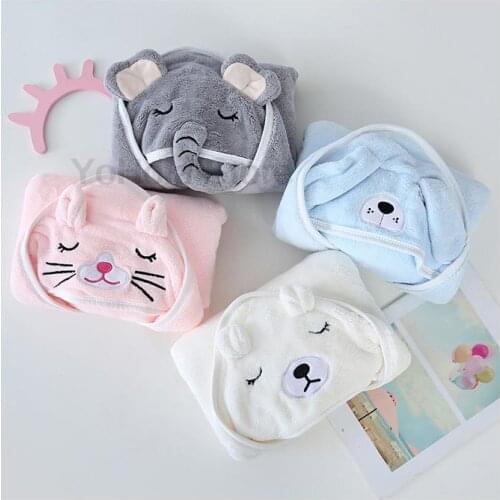 Baby Blankets New Coral Fleece Infant Swaddle Bebe Envelope Hoodie Wrap Cartoon Printed Newborn Baby Soft Warm Bedding Blanket