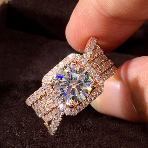 CAOSHI Elegant Exquisite Womens Band Ring for Wedding Full Shiny CZ Finger Ring Rose Gold Color Jewelry Exquisite Accessories