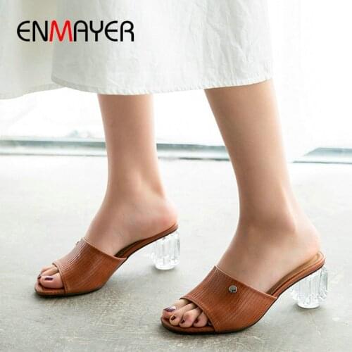 ENMAYER Paisley PU Summer Outside Slides Fashion Clear Heels Luxury Shoes Women Designers Basic Slippers Women Size 34-43