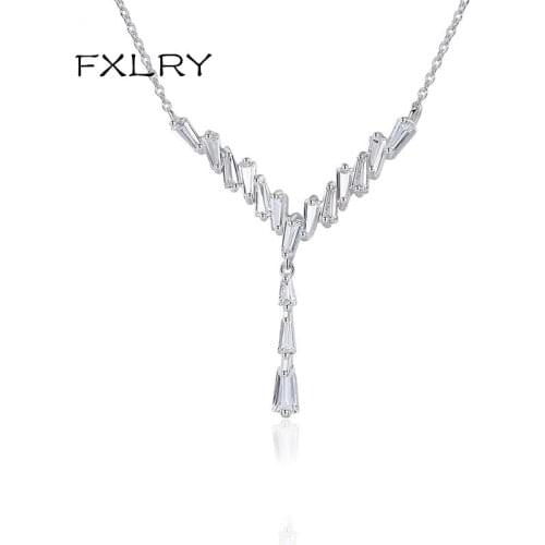 FXLRY New Design Personality White Color Cubic Zircon Geometric Irregular Necklaces For Women Fashion Jewelry
