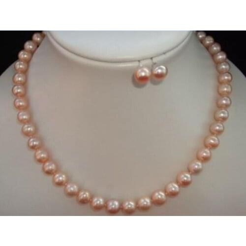 Hot selling *****7-8MM Pink Akoya Cultured Pearl Necklace Earring 18"