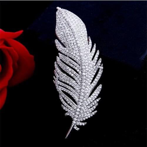Crystal Large Feather Women Brooches Rhinestone Brooches Pins Wedding Bouquet Decoration Jewelry broche Beautiful Mothers Gift