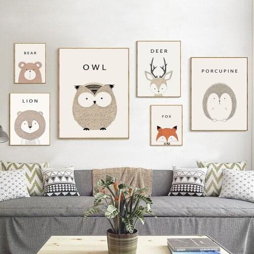 Nordic Cartoon Animal Canvas Painting Lion Owl Poster Wall Art Picture Home Decor Kid Bedroom Living Room Decor Painting