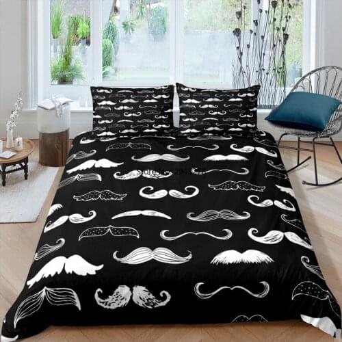 Nordic Black White Mustache Bedding set Child Duvet Cover Comforter Single Double Queen King Size Kids Adult Home Bedclothes