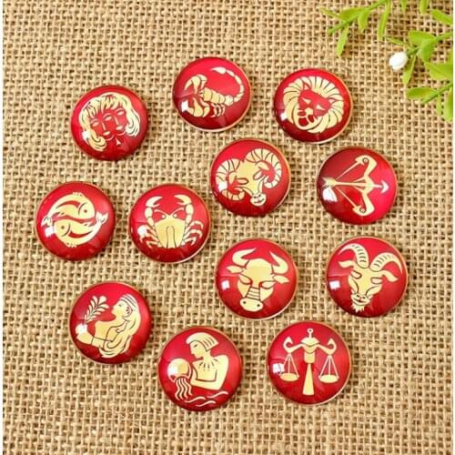 Red creative 12 constellation Mixed Color Mosaic Printed Glass Oval Cabochons