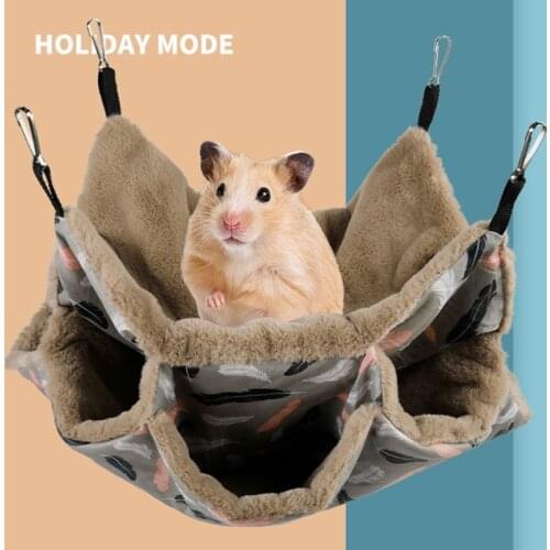 Small Pet Bed Hamster Hammock Three-layer Thicken Warm Sleeping Bag Nest Hanging Cage House for Squirrel Ferret Rabbit Pet Bed