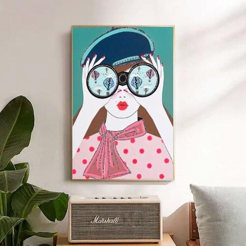 Fashion Women glasses abstract landscape Poster Wall Art Decor Canvas painting Pictures Vintage Poster Prints living room Decor