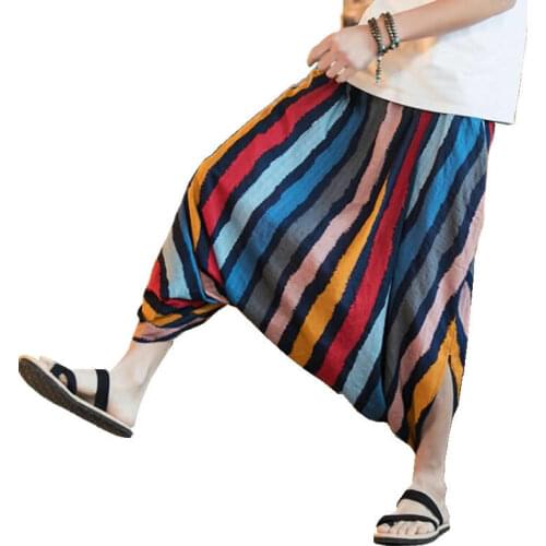 2020 Men Summer Wide Leg Pants Bloomers Joggers Casual Loose Harem Pants Big Cross-Pants Hip hop Men Indian Nepal Baggy Pants S