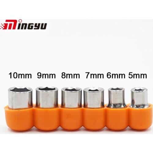 6pcs 1/4 inch Drive Socket Set 5 6 7 8 9 10mm Hex Wrench Head For Ratchet Hand Tool Sleeve Hexagon Nut Removal Tool