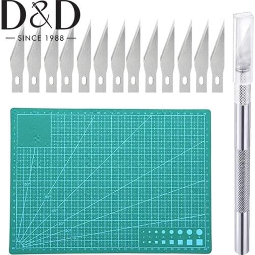 Precision Craft Knife Set Knife Handles and 60 Carving Craft Knife Blades&Sewing Cutting Mat Craft Cutting Board for Sewing Tool