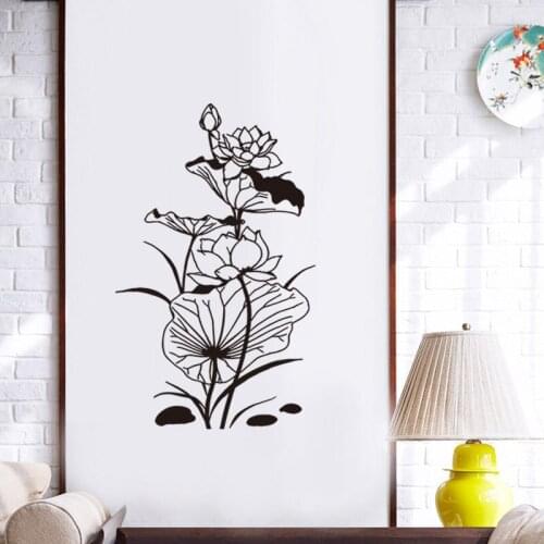 Chinese style lotus leaf lotus Wall Sticker Living room background door decoration Mural Art Decals Carved PVC flower stickers