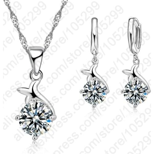 New 925 Sterling Silver Clear Cubic Zircon Dolphin Pendant Jewelry Sets Classic Women Jewelry