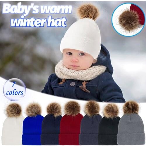 1PCS Pure Color Wool Newborn Infant Baby Childrens Protection Hat Unisex Outdoor Warm Windproof Soft Wool Ball Knitted Hat