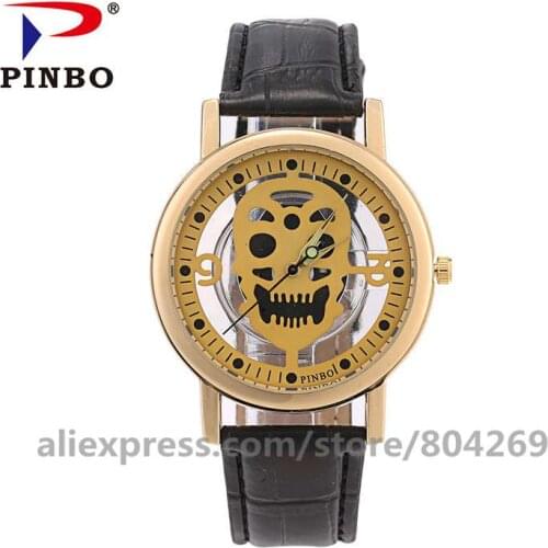 Wholesale Fashion Simple Hollow Out Skull Watch Women Analog Leather Quartz Watches Men Casual Wrist Watch