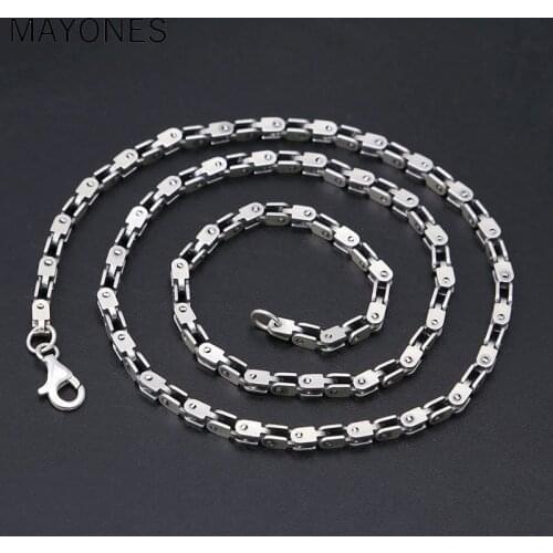 4mm Thick Necklace 100% 925 Sterling Silver Men Women Openwork bamboo chain Square Best Friend Necklace Pendant Jewelry 2019