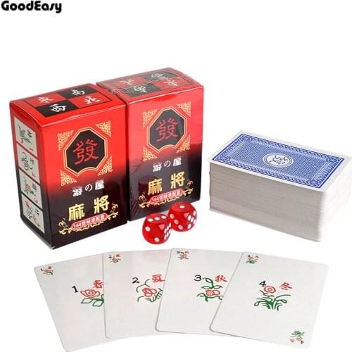 Portable Paper Mahjong playing cards set with 2 Acrylic dices&Flannelette bag Travel Mahjong Poker Card Chinese Board Game