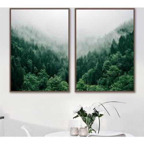 Foggy Forest Poster And Print Scandinavian Wall Art Canvas Painting Nature Landscape Nordic Pictures Living Room Home Decoration