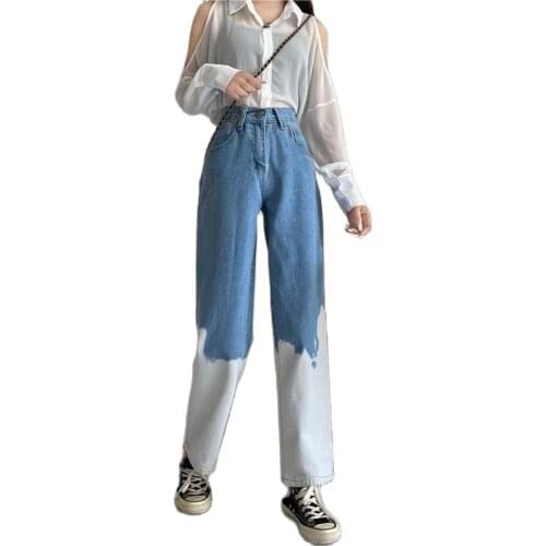 Retro High Waist Straight Leg Trousers Female Student Denim Pants Women Autumn Jeans Classic Casual Spring Ladies Denim Jacket