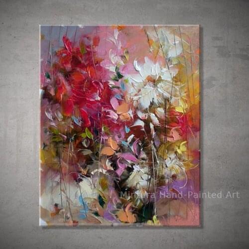 Handmade Handpainted Abstract Modern Bright Flowers Oil Paintings On Canvas Wall Picture For Living Room Home Decor Vertical Art