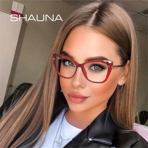 SHAUNA Retro Spring Hinge Cat Eye TR90 Metal Women Glasses Frame Clear Anti Blue Light Eyewear Men Optical Frame