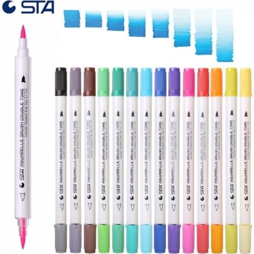 STA 3132 Premium 14PCS 28Colors Gradient Watercolor Marker Pen Water Soluble Double Tips Art Marker Set For Drawing Design Manga