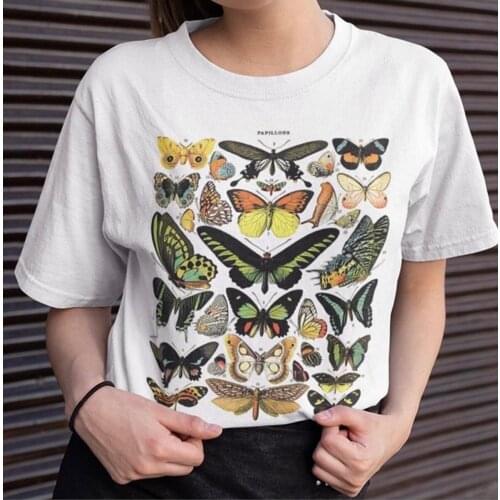 Sunfiz HJN Summer Women Cute Short Sleeves Tee Vintage Fashion Butterflies Chart T-Shirt Trendy Clothing