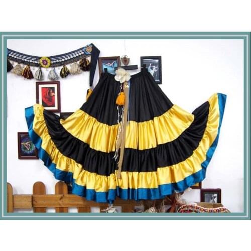 Belly Dancing Tribal Ruffle Flamenco Satin 25 Yard 4 Tiered Skirt Gypsy Skir 9EX44