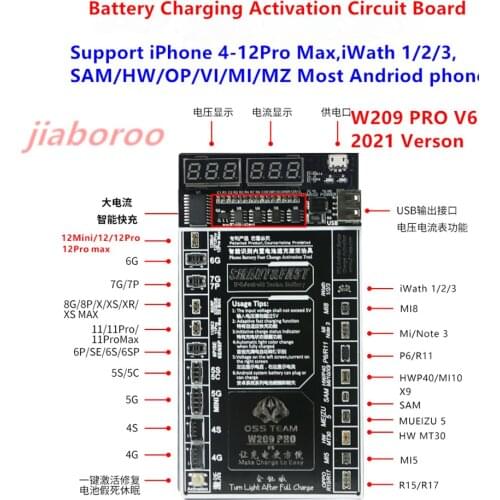 W209 PRO V6 Battery Fast Charging Activation Board Tester for iPhone 4-12 PRO Max for Samsung xiaomi Huawei Android Phone
