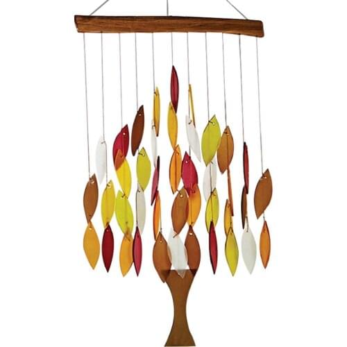 Outdoor Wooden Resin Color Maple Leaf Windchime Wall Hanging Wind Chime Indoor Outdoor Patio Balcony Garden Decor Pendant