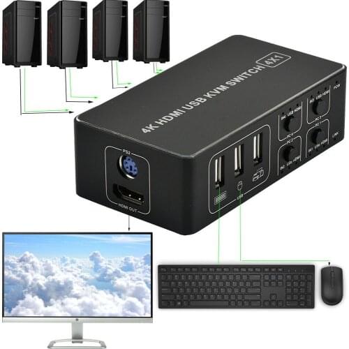 4K USB Universal KVM Switcher 4 Port For Mouse Keyboard Scanner Hub Plug And Play Professional Sharing #920