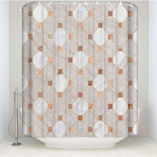 Waterproof Vintage Marble Mosaic Printed Shower Curtain Polyester Fabric Bathroom Curtains for Home Decorations Beige Gold