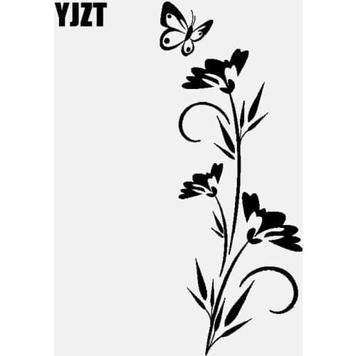 YJZT 7.1CM*17.7CM Flowers Butterfly Decal Graphic Vinyl Car Sticker Decor Art Black/Silver C24-0177