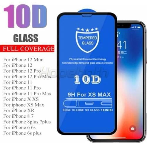 50pcs 10D Screen Protector For iPhone 12 11 Pro Max XS X 8 7 6S Plus SE 2 Full Coverage Cover Curved Tempered Glass Film On i12