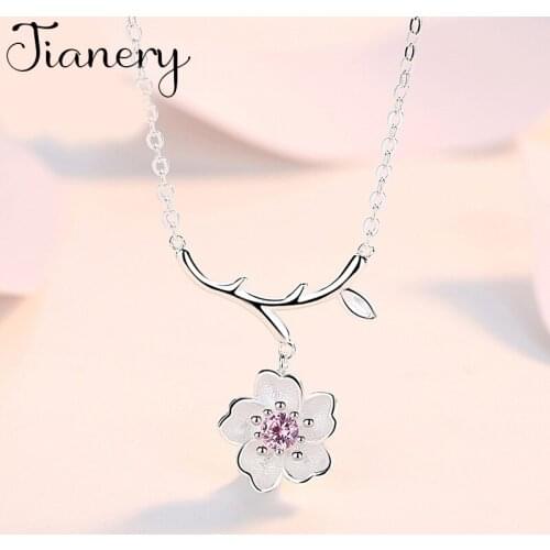 JIANERY Bohemian Vintage Silver Color Cherry Blossoms Flower Necklaces For Women Charm Choker Necklace