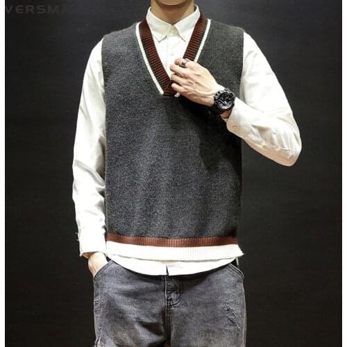 VERSMA 2019 Korean Harajuku Ugly Christmas Knitted Sweater Vest Men Pullover V-neck Oversized Mens Knitted Sleeveless Vests 5XL