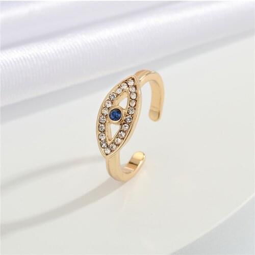 1PC New Vintage Crystal Hollow Evil Eye Ring For Women Vintage Fashion Rhinestone Turkish Eye Open Finger Ring Charm Jewelry
