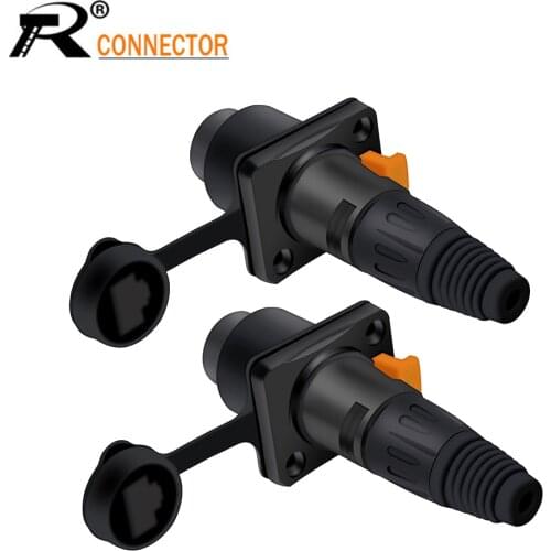 10sets RJ45 Male Plug Ethernet Network Terminal + Aviation Waterproof Connector Female Concave Socket Adapter Panel Mount 8p8c