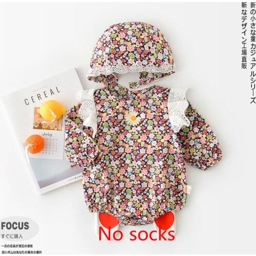 Infants Clothes Sets Baby Girl Fall Floral Printed Lace Splicing Romper+Hat 2PCS Set Newborn Birthday Party Bodysuit Photo Props