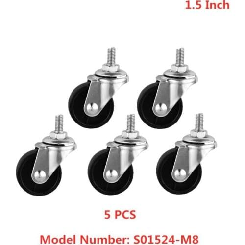 5 Pcs/Lot Casters 1.5 Inch M8 Screw Universal Wheel Light Black Pp Furniture Pulley Beauty Salon Trolley
