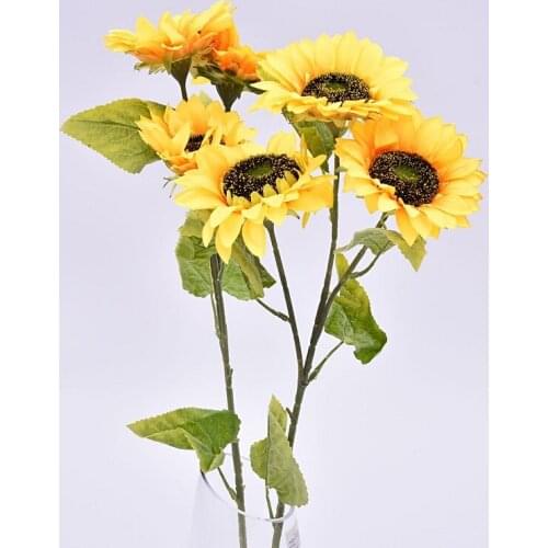50pcs Artificial 3 Head Sunflower Bridal Flowers Bouquet Wedding Party Decorations Home Room Decor Decorative Flowers W9848