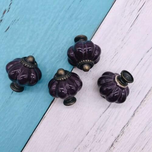 8pcs European Antique Furniture Handles Solid Ceramic Purple Pumpkin Drawer Pulls Kitchen Cabinet Knobs and Handles Hanger