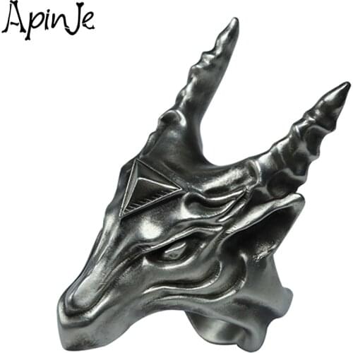 Apinje Vintage Ring for Men 925 Sterling Silver Skull Animal Ram Head Gothic Personality Trend Evil Biker Jewelry Rings