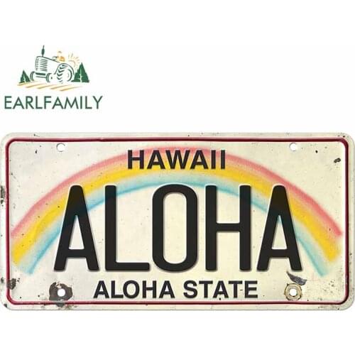 EARLFAMILY 13cm x 6.7cm for Vintage Hawaii License Aloha Trunk Car Sticker Personality Windshield Decal Refrigerator Graphics